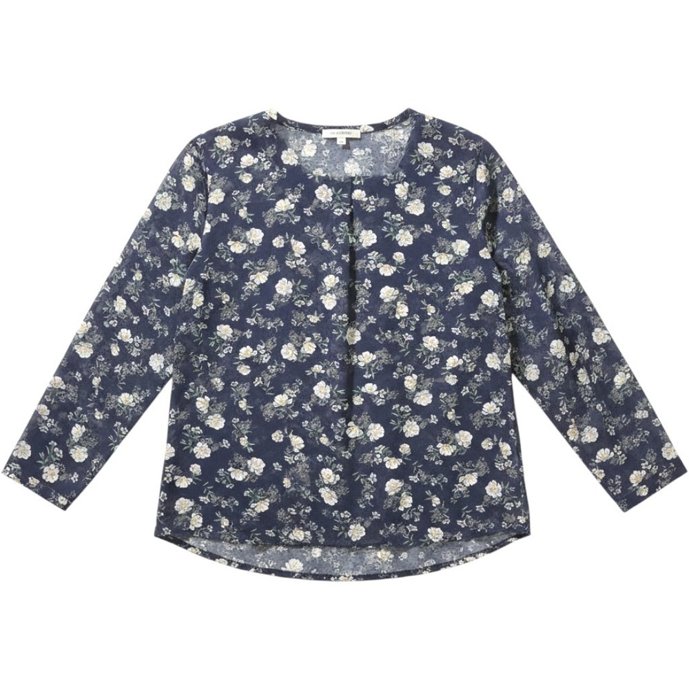 HM Navy Blue Floral Daisy Henley Blouse Long Sleeve Split Neck Top Large